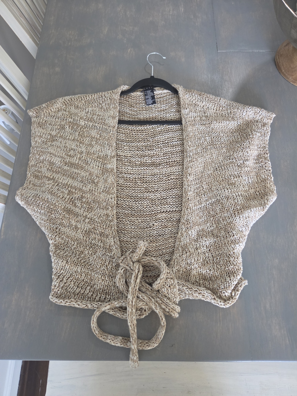 Theory Beige Open-Knit Tie-Front Cardigan